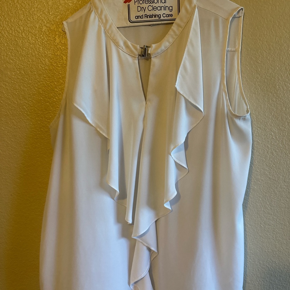 Avenue White Ruffle Sleeveless Blouse
